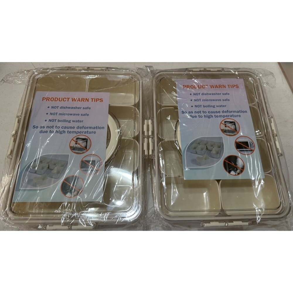 LOT of 2 Aurdeayl Brand 8-pc. Snack Bowls w/Handle & Clear Lid Beige Color (NEW)